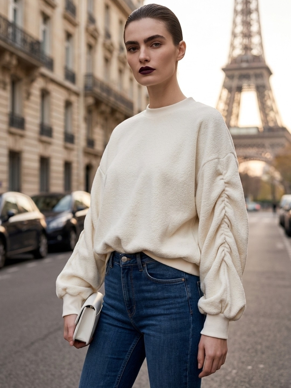 Twenty Montreal Oversized Ruched Cotton blended terry sweatshirt size S